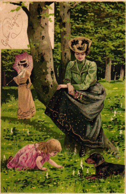 Mutter mit Kind, Dackel, sign. Mailick, 1903