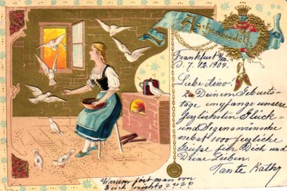 Märchen, Aschenbrödel, Prägekarte, 1904 von Frankfurt / Main nach Finnland versandt