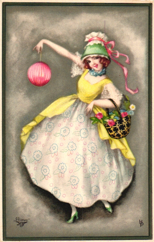 Dame mit Lampion, sign. Hannes Petersen