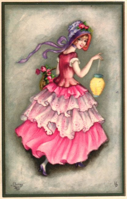 Dame mit Lampion, sign. Hannes Petersen
