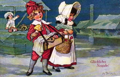 Neujahr, Kinder, Weihnachtsmarkt, sign. Maxim Trübe, 1915