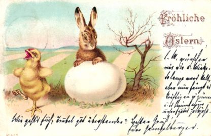 Ostern, Hase und Küken, großes Ei, um 1900/05