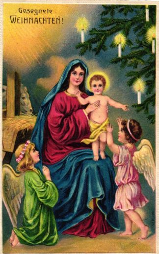 Weihnachten, Maria und Jesus, Engel, Prägekarte, 1910