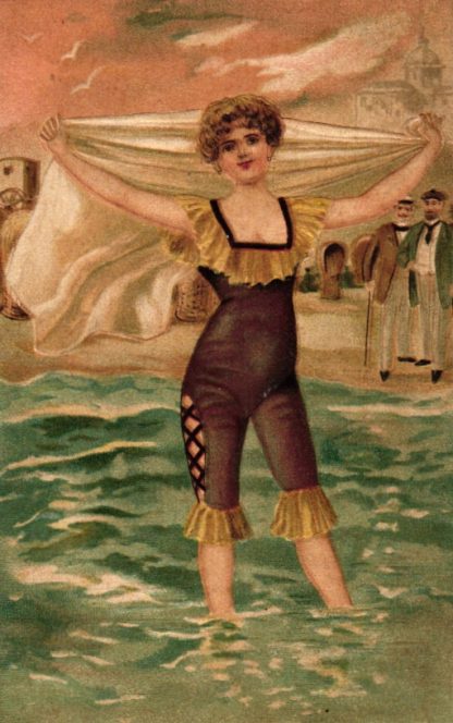 Meer, badende Dame, Strand, Prägekarte, um 1910
