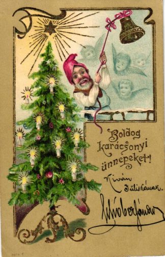 Weihnachten, Zwerg mit Glocke, Prägekarte, 1901