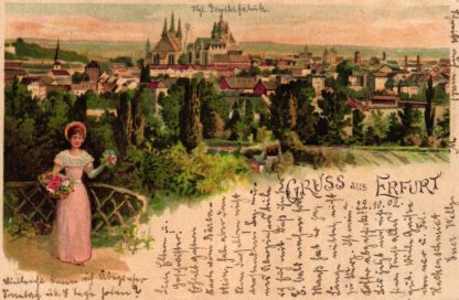 Erfurt, Farb-Litho, Dame mit Blumen, Gesamtansicht, 1902