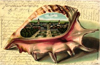 Karlsruhe, Muschel-Prägekarte, interessante Rückseite !