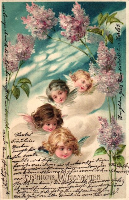 Weihnachten, Engel, Blüten, Prägekarte, 1904