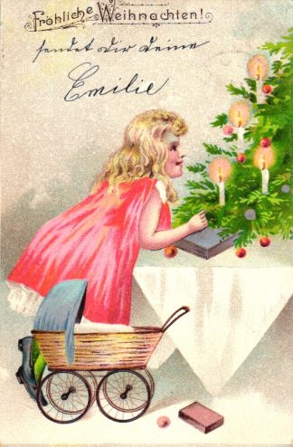 Weihnachten, Mädchen, Puppenwagen, Christbaum, 1903