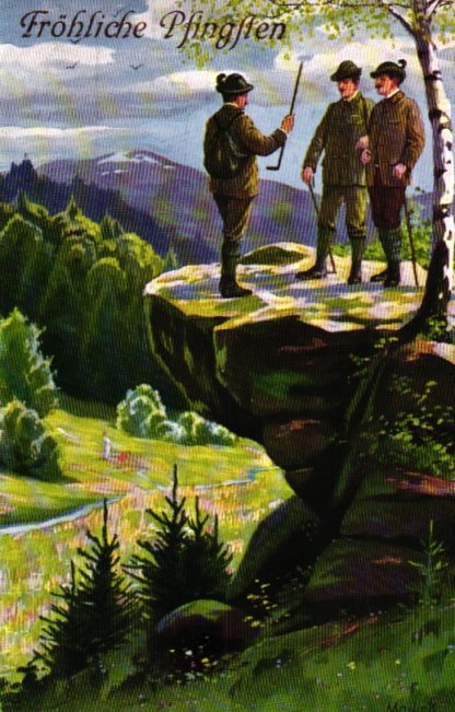 Pfingsten, Männer, Wanderer, Landschaft, sign. Mailick, 1911