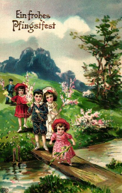 Pfingsten, Kinder, Fluss, Brücke, 1910