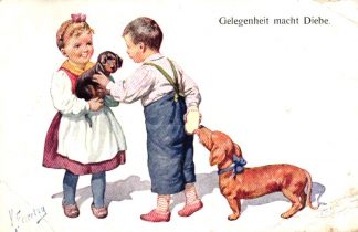 Kinder, Dackel, sign. Feiertag, um 1910