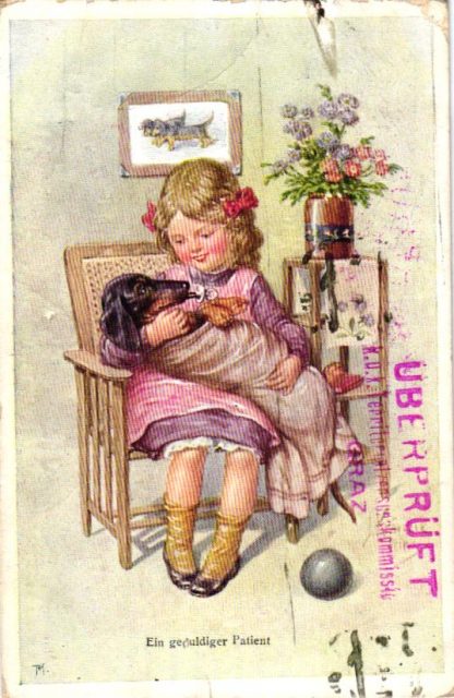 Mädchen mit Dackel, sign. Kränzle, um 1910