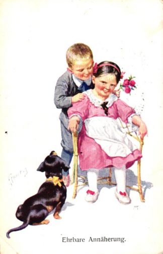 Kinder, Dackel, sign. Feiertag, um 1910