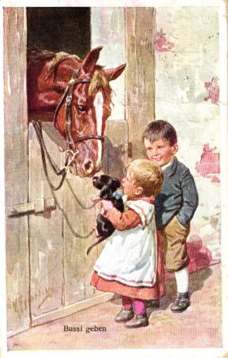 Kinder, Pferd, Dackel, sign. Feiertag, um 1915