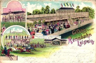 Leipzig, Rennbahn, Pferderennen, Farb-Litho, 1898