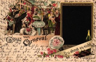 Karneval, Fasching, Farb-Litho, "Halt ins Licht" 1898 in Edenkoben versandt