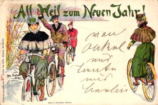 Fahrrad, Radfahrer, Farb-Litho "All Heil zum Neuen Jahr", 1899