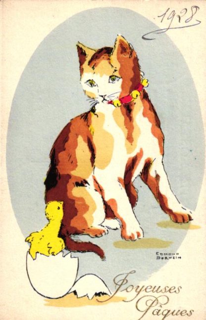 Ostern, Katze und schlüpfendes Küken, 1928, sign. Sorein