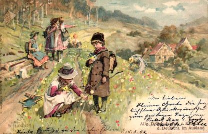 Kinder, blühende Wiese, sign. W. Friedrich, 1902