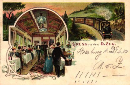 Eisenbahn, "Gruss aus dem D-Zug", Farb-Litho, 1900