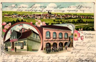 Kriftel, Farb-Litho mit Restauration "Zum grünen Wald", 1904