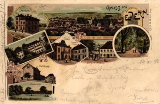 Gedern, Farb-Litho mit Apotheke und Wirtshaus, 1898