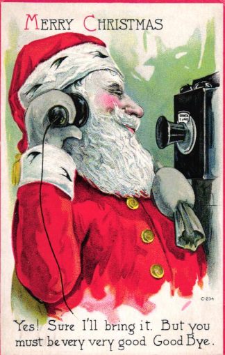 Weihnachten, Weihnachtsmann am Telefon, Prägekarte, 1923
