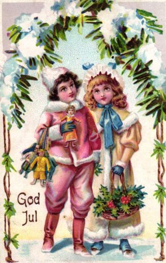 Weihnachten, Kinder mit Spielzeug, schwedische Farb-Litho, um 1910/15