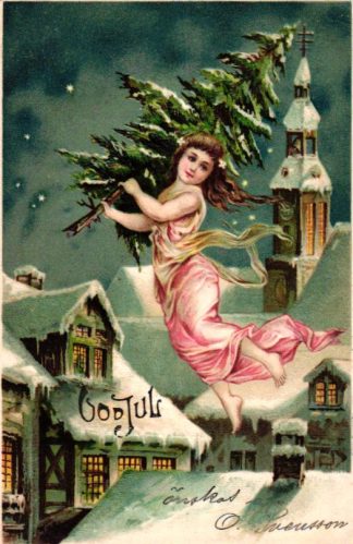 Weihnachten, Mädchen mit Christbaum, Prägekarte, 1903