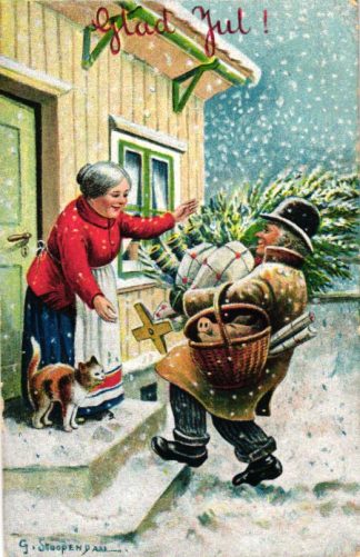 Weihnachten, Mann mit Christbaum, sign. Stoopendaal, 1918
