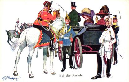 Kutsche, Pferde, "Bei der Parade", sign. Schönpflug