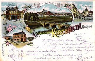 Kirchhain, Farb-Litho mit Fahrradhandlung und Post, 1919