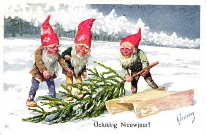 Neujahr, Zwerge, Weihnachtsbaum, sign. Feiertag, um 1900/05