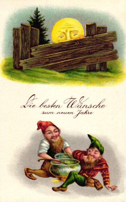 Neujahr, Zwerge mit Bowle-Gefäß, um 1910/20