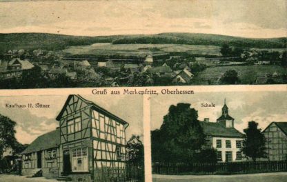 Hirzenhain - Merkenfritz, Mehrbild-AK mit Kaufhaus Sittner, 1934