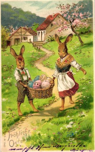 Ostern, Hasen, Korb mit Eiern, 1904