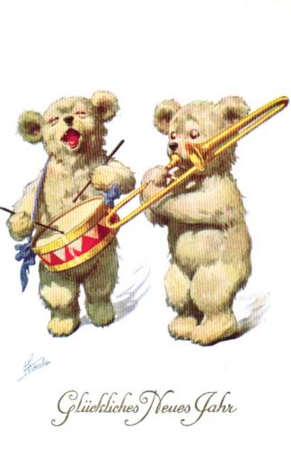 Neujahr, Teddy, musizierende Teddybären, um 1910, Verlag BKW Nr. 81-4