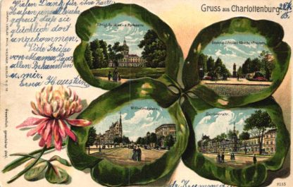 Berlin - Charlottenburg, Kleeblatt-Prägekarte, 1905 nach Glasgow / Schottland versandt
