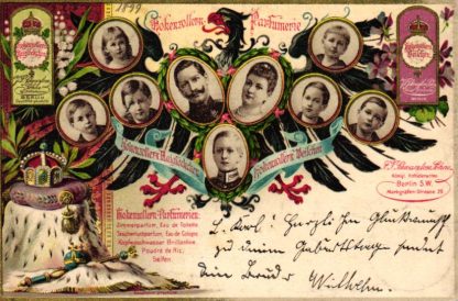 Parfümerie, Hohenzollern-Parfümerie, Werbekarte, 1899