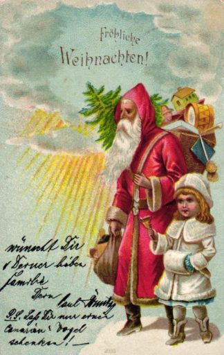 Weihnachten, Weihnachtsmann mit Kind, 1902 von Ronneburg nach Jena versandt