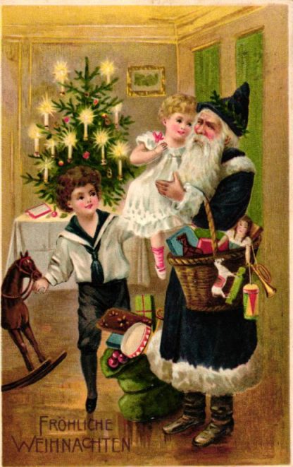 Weihnachten, Weihnachtsmann, Kinder, Spielzeug, Prägekarte, um 1910/15