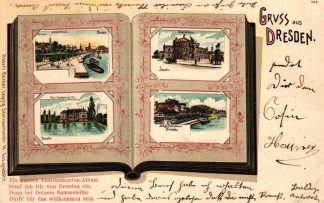 Dresden, Farb-Litho „Ansichtskartenalbum“, 1901 nach Berlin versandt