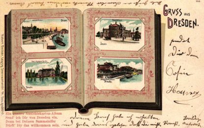 Dresden, Farb-Litho „Ansichtskartenalbum“, 1901 nach Berlin versandt