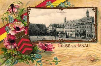 Hanau, Marktplatz, Prägekarte, um 1900/05