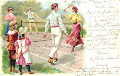 Tennis, Farb-Litho, 1900 in Peiting versandt