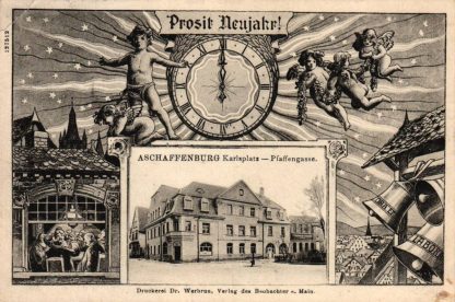 Aschaffenburg, Karlsplatz, Pfaffengasse, Neujahr-AK, 1909