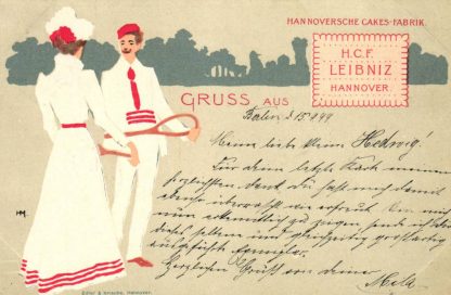 Tennis, Werbe-AK, Hannover, Leibniz Kekse, 1899