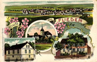 Flieden b. Fulda, Farb-Litho mit Gasthaus "Zum Ochsen", 1916