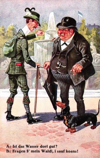 Männer mit Dackel, Scherz-AK, um 1910/20